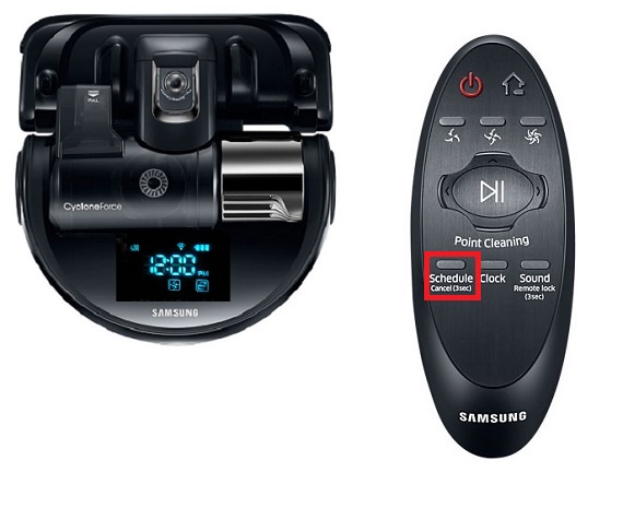 Schedule/Cancel (3sec) -Taste auf Samsung POWERbot VR9200 drücken