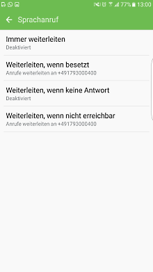Mailbox bei Samsung Galaxy Smartphone einstellen, Optionen für Anrufumleitung