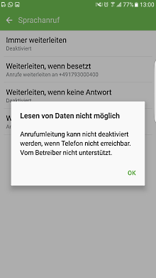 Mailbox bei Samsung Galaxy Smartphone einstellen, Fehlermeldung