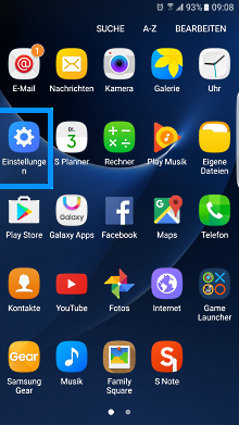 Samsung Smartphone, Konto einrichten oder anmelden, Schritt 1, Einstellungen auswählen
