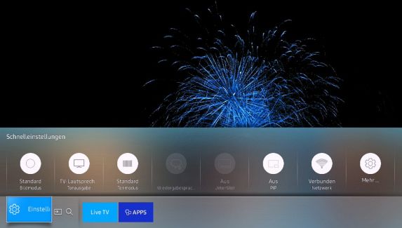 Samsung Smart TV, Schnelleinstellungen auf Bildschirm