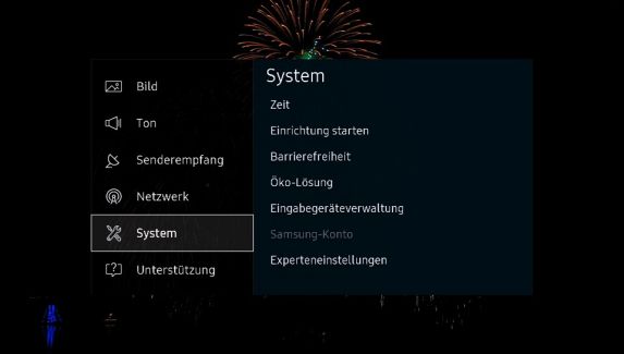 Samsung Smart TV, System-Menü auf Bildschirm, Optionen