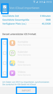 Datenübertragung von iOS zu Samsung Galaxy Smartphone mit Smart Switch, Anwendungen von iCloud importieren