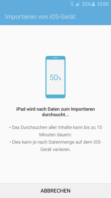 Datenübertragung von iOS zu Samsung Galaxy Smartphone mit Smart Switch, Durchsuchen nach Daten zum Importieren vom iOS Gerät