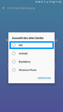 Datenübertragung von iOS zu Samsung Galaxy Smartphone mit Smart Switch, altes Gerät auswählen