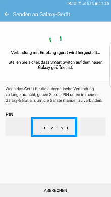 Samsung Android, Datenübertragung mit Smart Switch, PIN eingeben