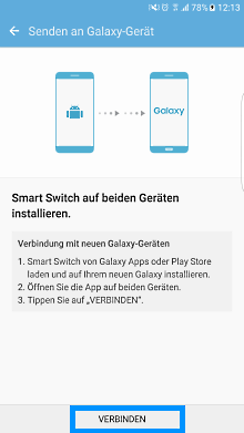 Samsung Android, Datenübertragung mit Smart Switch, Verbinden auswählen