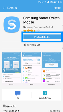Samsung Android, Datenübertragung mit Smart Switch, Smart Switch installieren