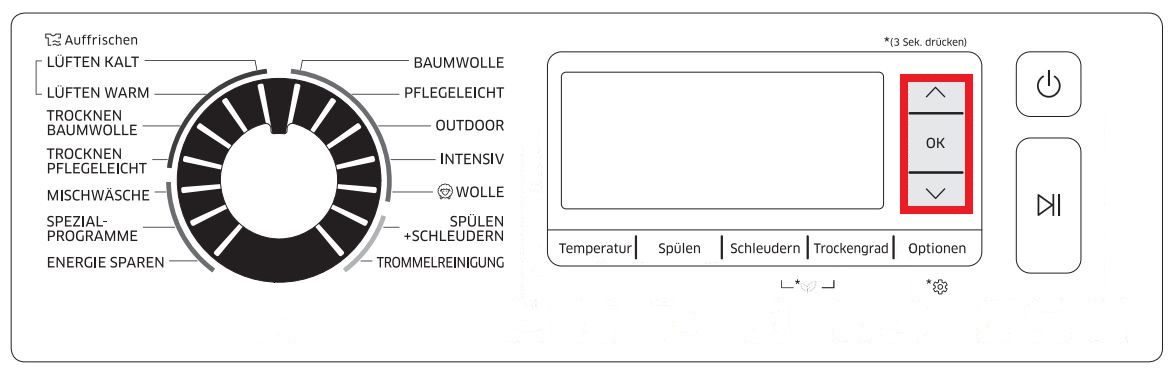 Waschtrocknermodelle WD12J8*, Nutzung der Kindersicherung, OK Taste