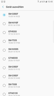 Samsung Smartphone, Samsung Cloud, Nutzung der Funktionalitäten, Geräteliste zur Wiederherstellung der Daten