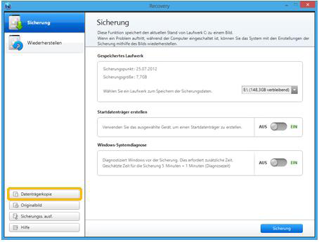 Backup für Samsung Notebook mit Windows 8 erstellen, Datenträger kopieren