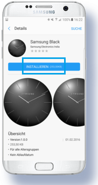 weitere Apps für Samsung Gear S3 herunterladen, Ziffernblatt installieren
