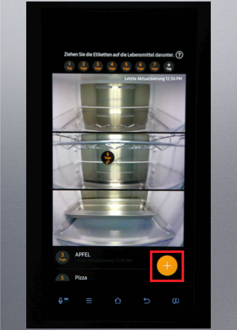 Food Reminder-Funktion von einem Samsung Kühlschrank Family Hub, Etiketten abspeichern