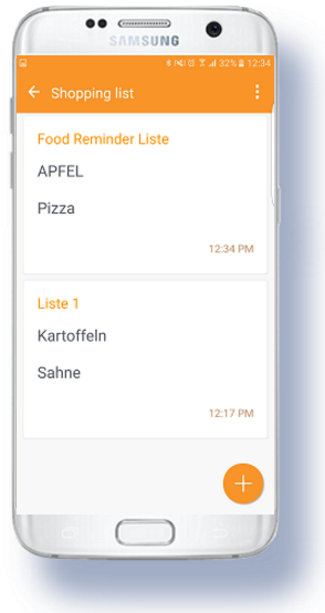 Food Reminder-Funktion von einem Samsung Kühlschrank Family Hub, Shopping-List