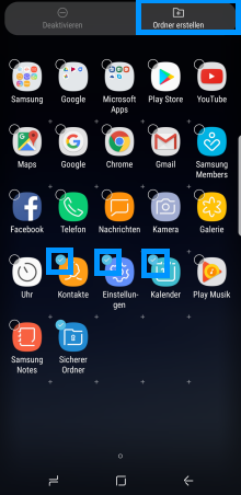 Start-und App-Bildschirm des Galaxy S8/S8+, Apps verschieben und Ordner erstellen