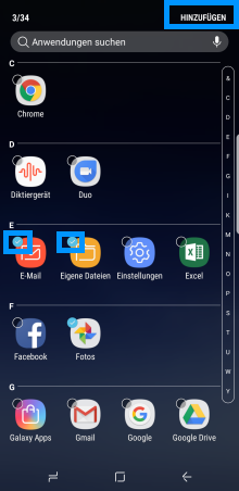 Start-und App-Bildschirm des Galaxy S8/S8+, Apps verschieben und Ordner erstellen