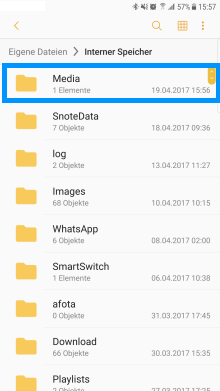 Samsung Galaxy Smartphone, Klingelton anpassen, Eigene Töne manuell hinzufügen, Schritt 2, Ordnerstruktur Media erstellen