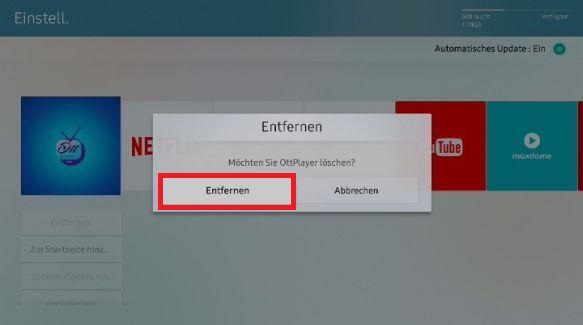 Apps von Samsung QLED TV entfernen, Bestätigung