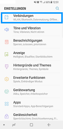 Samsung Smartphone, intelligenten Netzwechsel aktivieren/deaktivieren, Schritt 2, Verbindungen auswählen