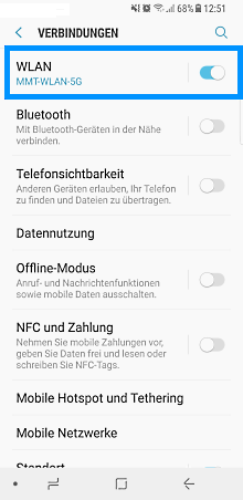 Samsung Smartphone, intelligenten Netzwechsel aktivieren/deaktivieren, Schritt 3, WLAN auswählen
