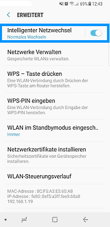 Samsung Smartphone Android 5.x und höher, intelligenten Netzwechsel aktivieren/deaktivieren