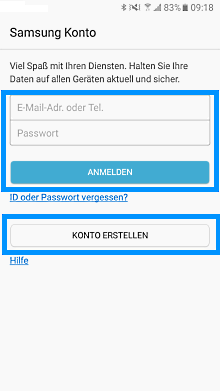 Samsung Galaxy S8/S8 +, neues/vorhandenes Samsung Konto einrichten