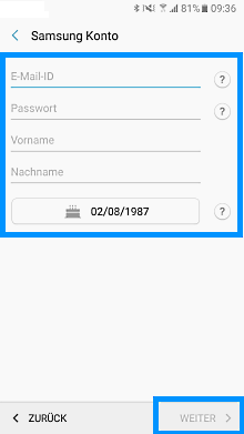 Samsung Galaxy S8/S8 +, neues/vorhandenes Samsung Konto einrichten