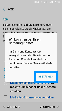 Samsung Galaxy S8/S8 +, neues/vorhandenes Samsung Konto einrichten