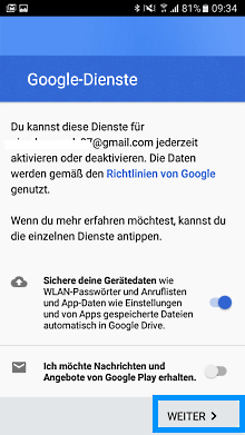 Samsung Galaxy S8/S8+, neues/vorhandenes Google Konto einrichten