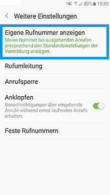 Samsung Galaxy S7 (Edge), Rufummmerunterdrückung einstellen