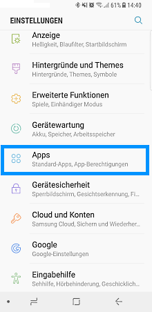 Samsung Galaxy Smartphone, Vorinstallierte Apps aktivieren/deaktivieren, Schritt 1, Apps auswählen