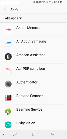 Samsung Galaxy Smartphone, Vorinstallierte Apps aktivieren/deaktivieren, Schritt 2, Apps anzeigen
