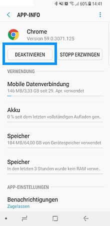 Samsung Galaxy Smartphone, Vorinstallierte Apps aktivieren/deaktivieren, Schritt 3, Apps deaktivieren
