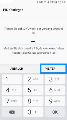 Samsung Galaxy A3 (2017), PIN einrichten