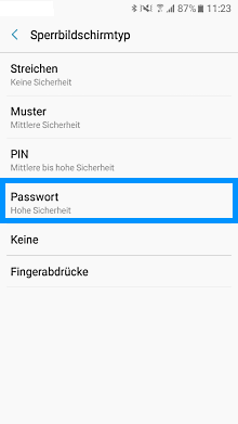 Wie kann ich bei meinem Galaxy A3 (2017) ein Passwort einrichten?