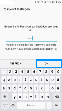 Wie kann ich bei meinem Galaxy A3 (2017) ein Passwort einrichten?