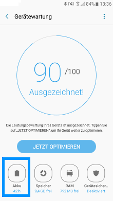 Akkulaufzeit von einem Samsung Galaxy A3 verbessern, Leistungsbewertung