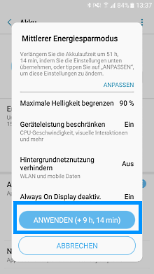 Akkulaufzeit von einem Samsung Galaxy A3 verbessern, Energiesparmodus anwenden