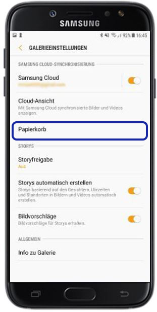 gelöschte Bilder auf Samsung Galaxy wiederherstellen, Galerie Cloud