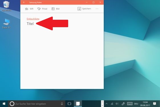 Notiz mit S Pen auf Galaxy Book erstellen, Titel eingeben