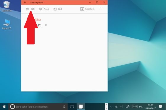 Notiz mit S Pen auf Galaxy Book erstellen, abc Stift-Symbol