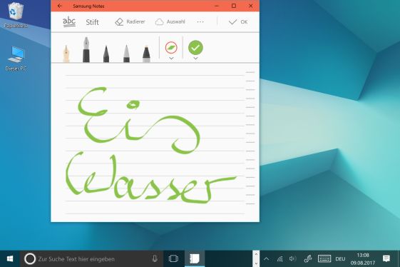 Notiz mit S Pen auf Galaxy Book erstellen, Farbe bestätigen