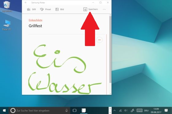 Notiz mit S Pen auf Galaxy Book erstellen, speichern