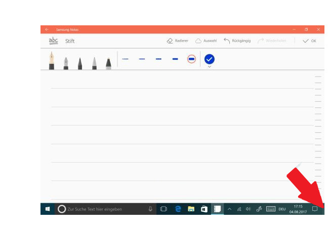 S Pen Befehle-Menü auf Galaxy Book aufrufen, Beispiel: Notiz erstellen
