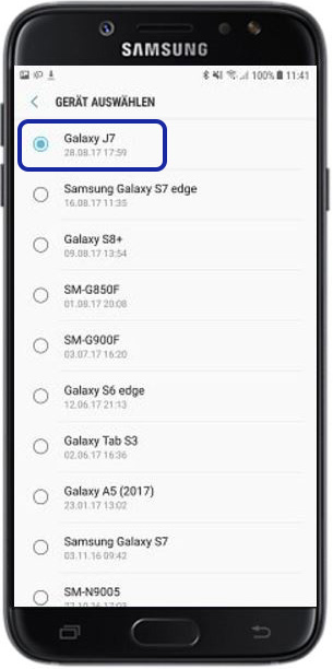 Backup aus Samsung Cloud aufspielen, Gerät auswählen