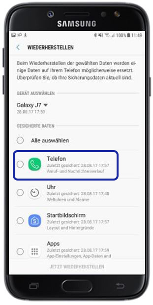 Backup aus Samsung Cloud aufspielen, Telefon