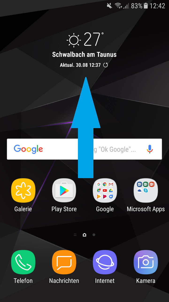 Apps bei Samsung-Galaxy Note8 deinstallieren, Startbildschirm nach oben oder unten schieben
