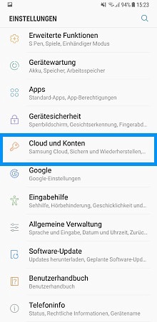 Samsung Konto bei Galaxy8 anmelden, Einstellungen, Cloud und Konten