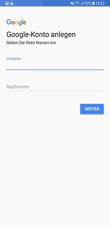 Google Konto auf Samsung Galaxy Note8 anlegen, Name eingeben