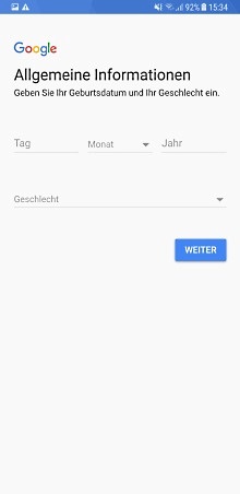 Google Konto auf Samsung Galaxy Note8 anlegen, Geburtsdatum und Geschlecht eingeben